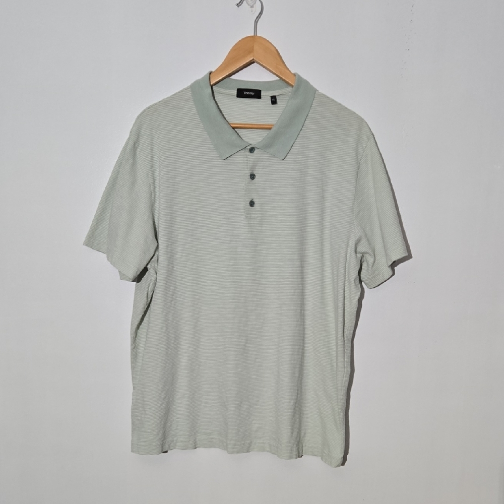 Theory Men's Pale Green Stripped Polo Shirt Size XXL